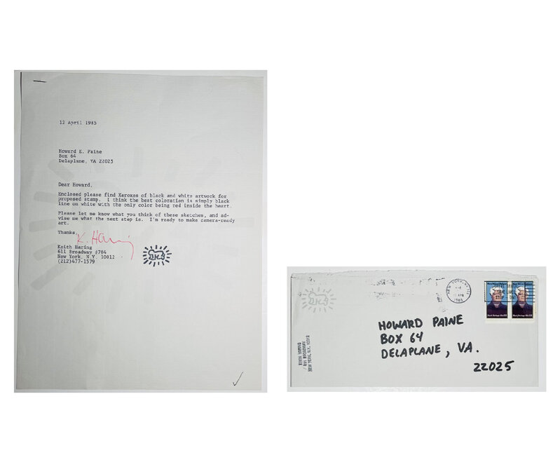 Keith Haring, ‘“Keith’s Original Design Letter/Envelope for the LOVE Stamp”, SIGNED, For the United States Postal Service’, 1985, Ephemera or Merchandise, Ink on paper, VINCE fine arts/ephemera