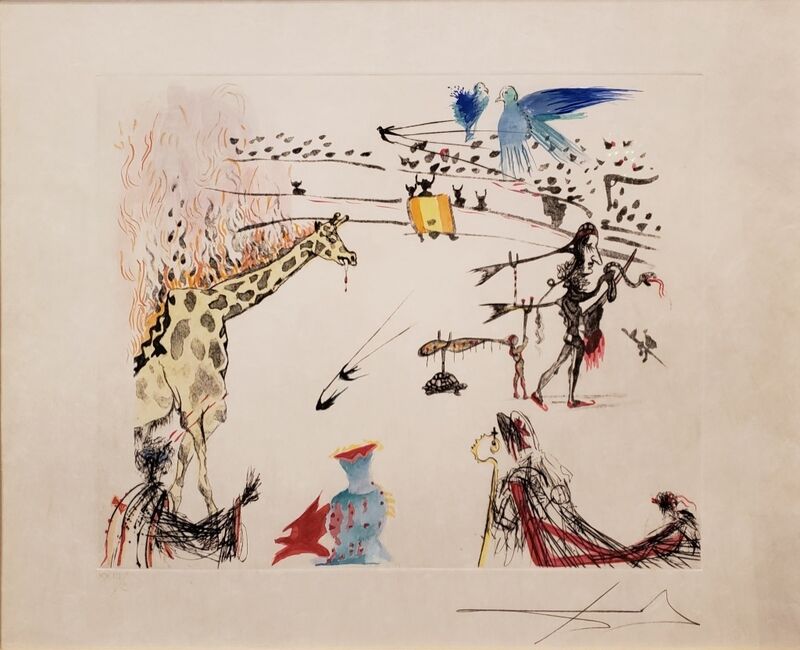 Salvador Dalí, ‘Surrealist Bullfight: Burnign Giraffe ’, 1966-1967, Print, Original hand-colored copper etching on Japon paper, Off The Wall Gallery