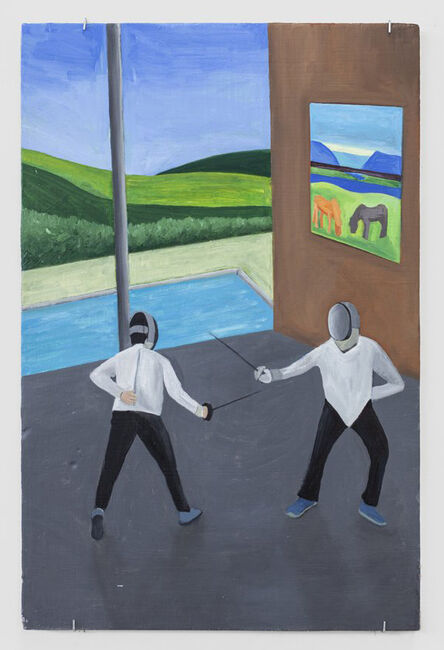Evie O'Connor, ‘Two Men Fencing with Louisa Matthiìasdoìttir Painting’, 2020