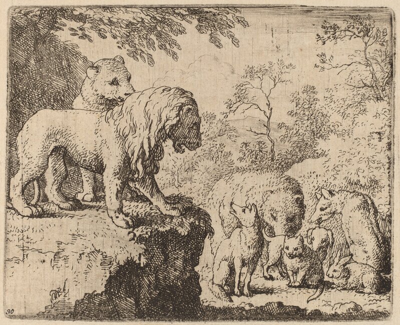 Allart van Everdingen, ‘The Lion Pardons Reynard before the Other Animals’, probably c. 1645/1656, Print, Etching, National Gallery of Art, Washington, D.C.