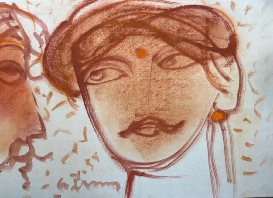 Untitled, Figurative, Pastel & Ink on Paper