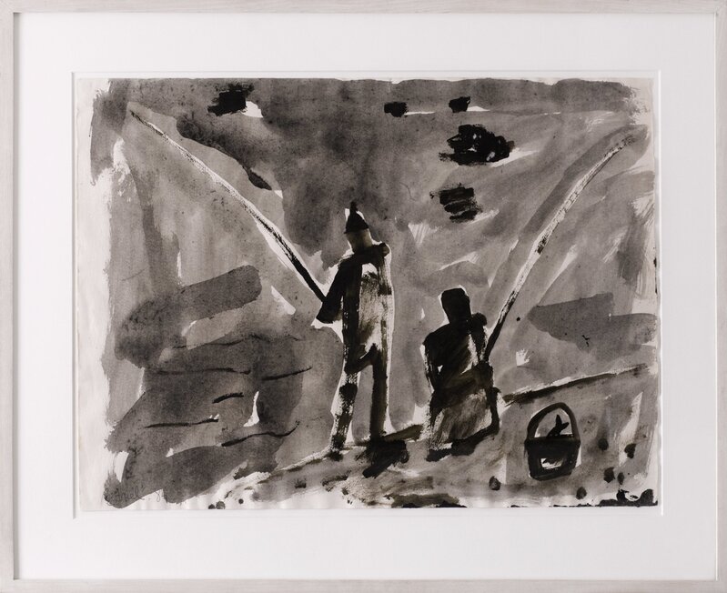 Miquel Barceló, ‘Sin Título (Dos pescadores)’, 1984, Drawing, Collage or other Work on Paper, Gouache y acuarela con arena sobre papel, Galeria Senda