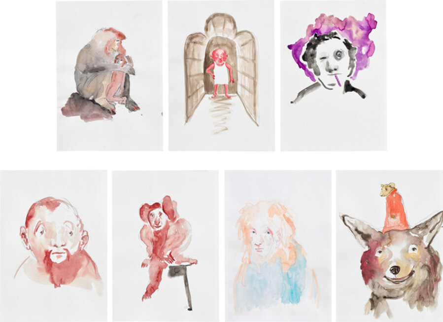 Seven works: (i) Untitled; (ii) Rotergeist; (iii) Untitled (Smoke); (iv) Untitled (face, looking); (v) Untitled; (vi) Untitled (Person, verwirrt); (vii) Wolf