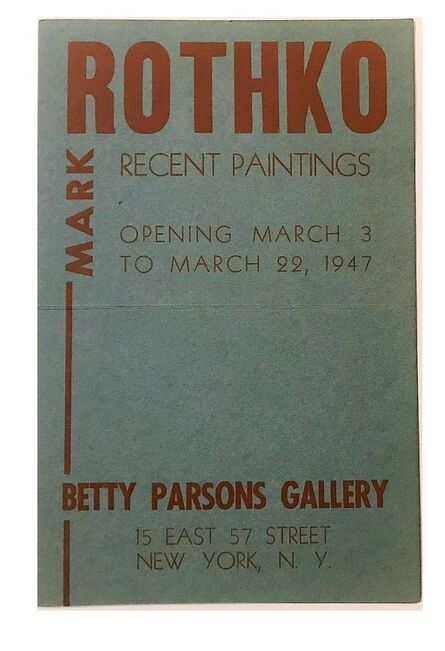 Mark Rothko, ‘'ROTHKO', Betty Parsons Gallery NYC, Exhibition Announcement/Mailer/Invitation’, 1947