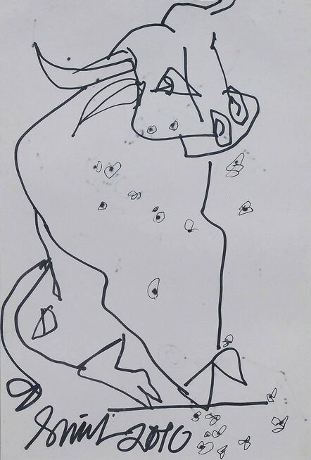 Sunil Das, ‘Bull, Inspired by the Spain Bull Fighting, Ink on paper, Black, White "In Stock"’, 2010