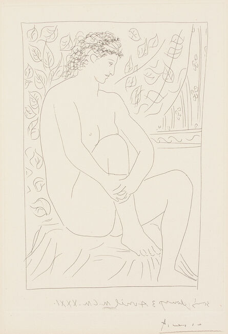 Pablo Picasso, ‘Femme nue assise devant une rideau (Naked Woman Sitting in Front of a Curtain), plate 4 from La Suite Vollard’, 1939