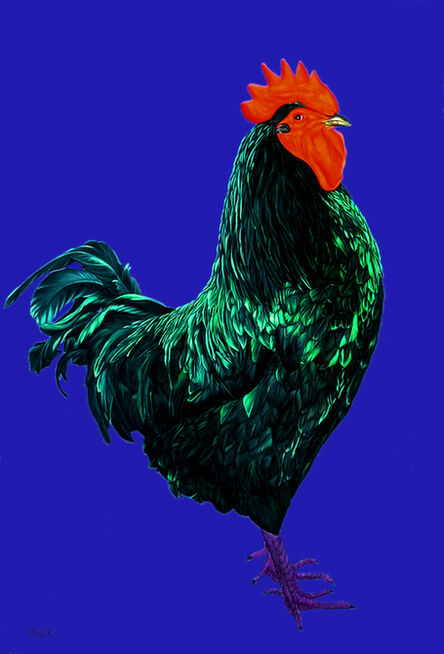 Helmut Koller, ‘Rooster on Dark Blue Background’, 2004