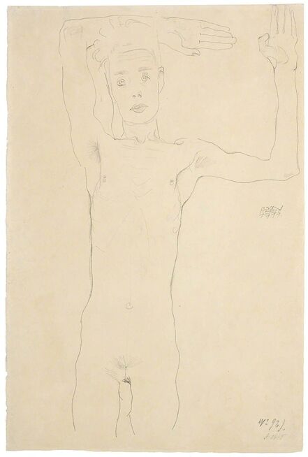 Egon Schiele, ‘Standing Male Nude with Raised Arms (Self-Portrait)’, 1911