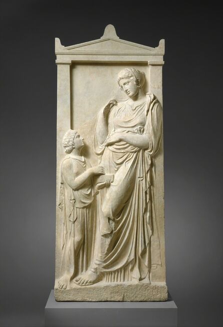 Unknown Greek, ‘Marble grave stele of a young woman and servant’, ca. 400–390 B.C.