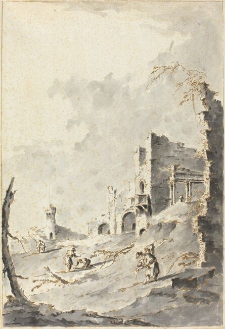 Giacomo Guardi, ‘Capriccio of Classical Ruins with a Fortress’