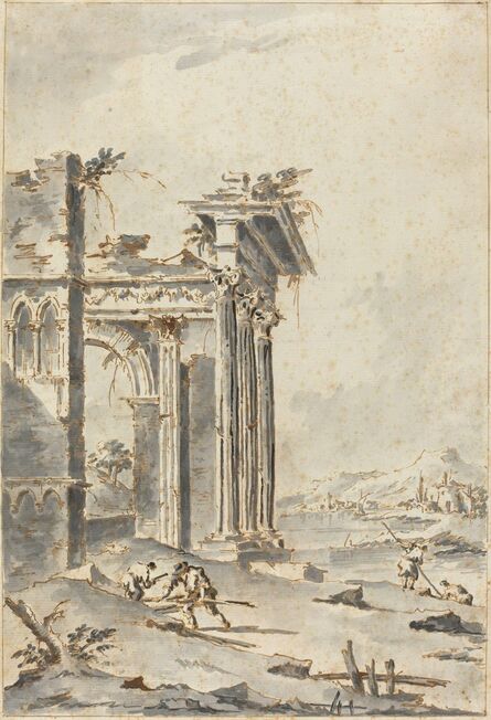 Giacomo Guardi, ‘Capriccio of Classical Ruins on a Shore’