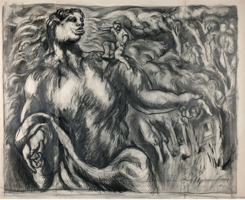 Gérard Garouste, ‘Orion et Cédalion’, 1983, Drawing, Collage or other Work on Paper, Graphite and Charcoal on mounted paper on canvas, Galerie Bayart