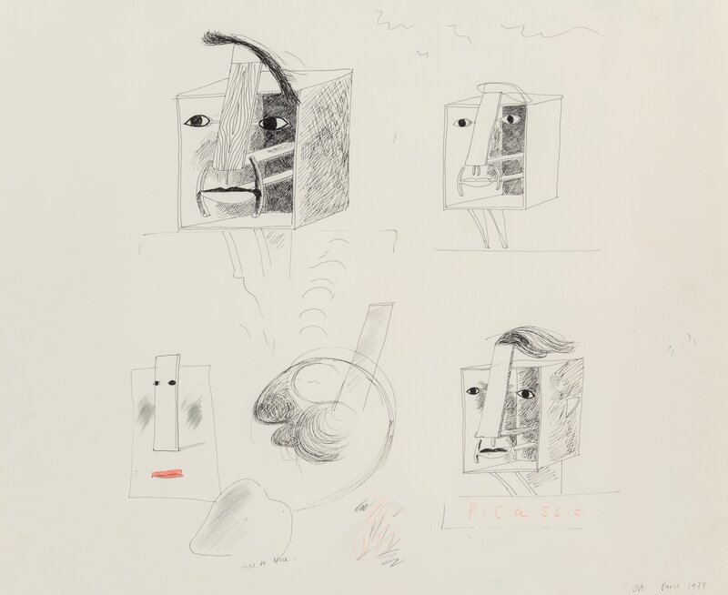 David Hockney, ‘Studies for Picassoid Picassos’, 1973, Drawing, Collage or other Work on Paper, Crayon and ink on paper, Heritage Auctions