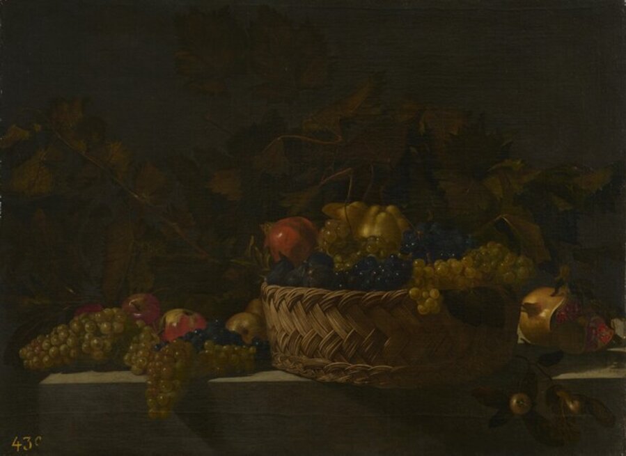 Basket of Fruit on a Stone Ledge