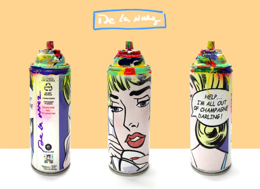 Pop Art Spray Cans- Champagne Problems (Size is with the Plexiglass box)