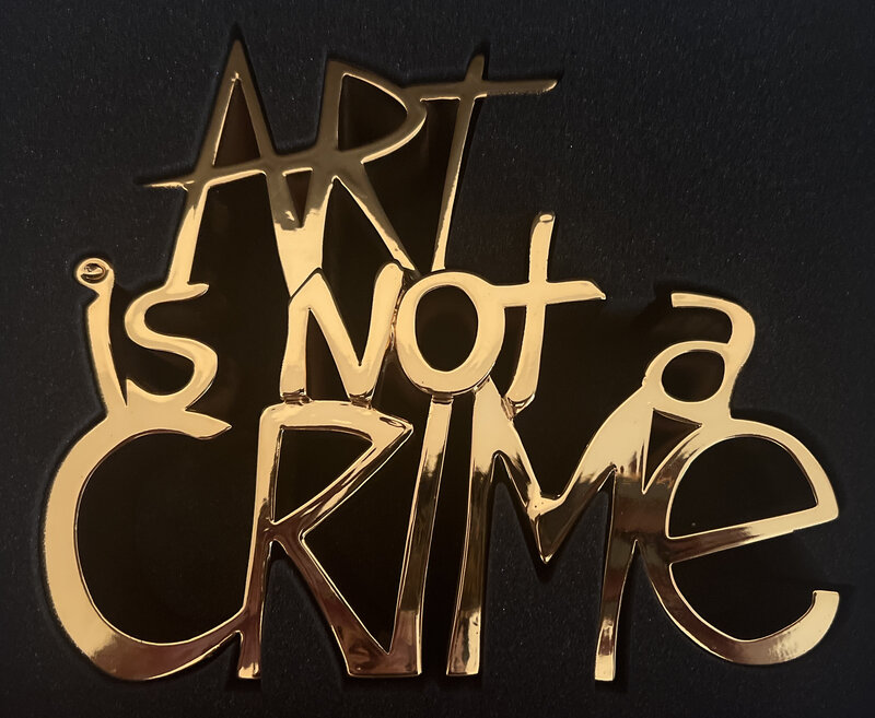 Mr. Brainwash, ‘Art is Not a Crime (Gold)’, 2021, Sculpture, Chrome painted cast resin, Artsy