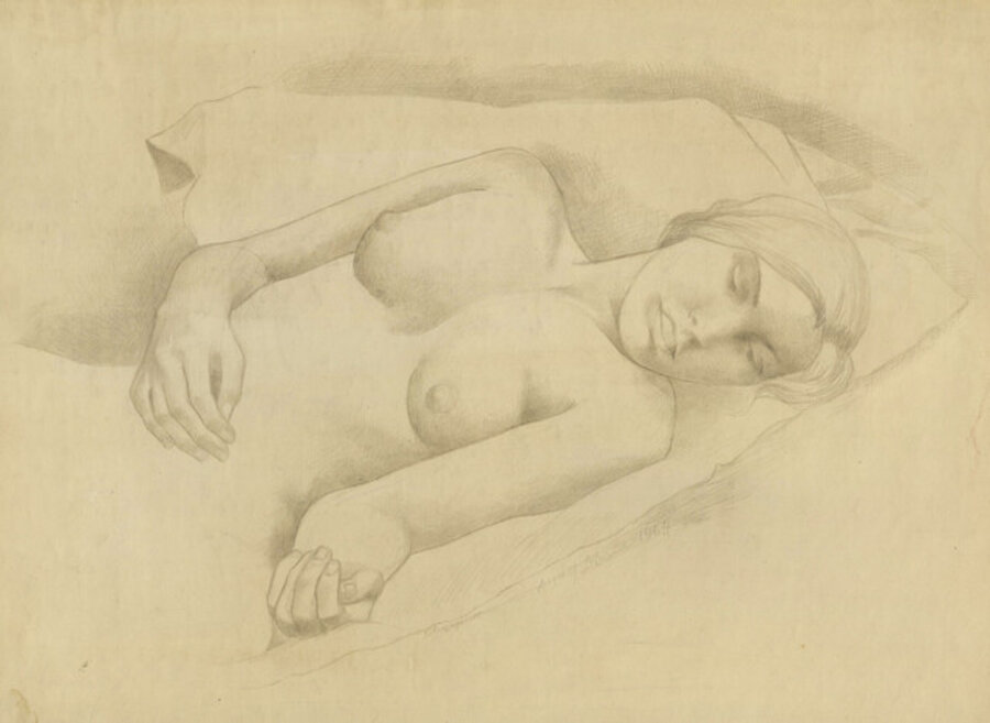 Bust of a Woman Reclining in Bed, Bare-Chested