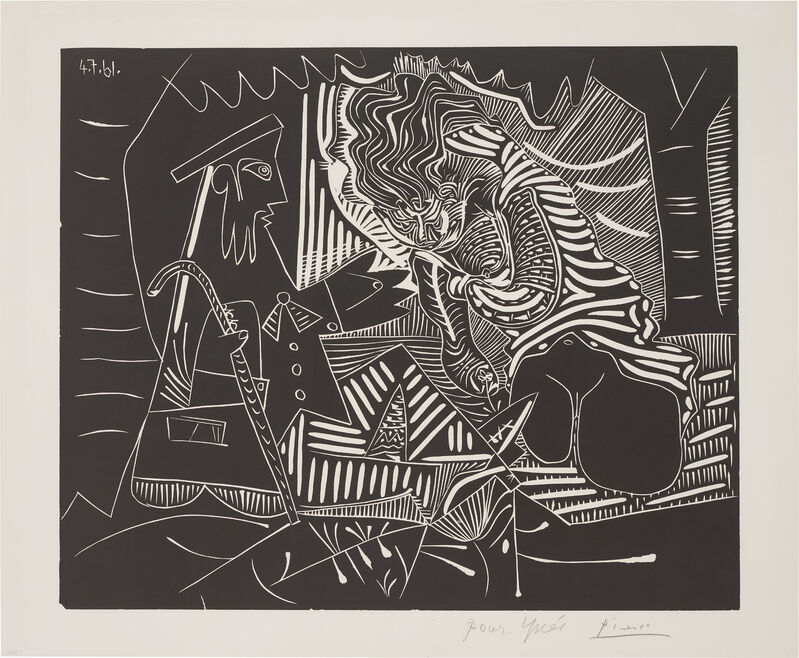 Pablo Picasso, ‘Variation sur le Déjeuner sur l'herbe de Manet (Variation on Manet's Lunch on the Grass)’, 1961, Print, Linocut, on Arches paper, with full margins., Phillips