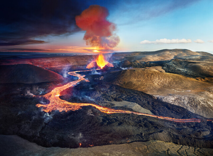 Volcano Fagradalshraun, Iceland, Day to Night