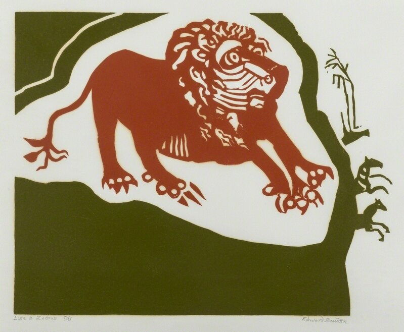 Edward Bawden, ‘Lion & Zebras’, 1989, Print, Linocut printed in colours, Forum Auctions