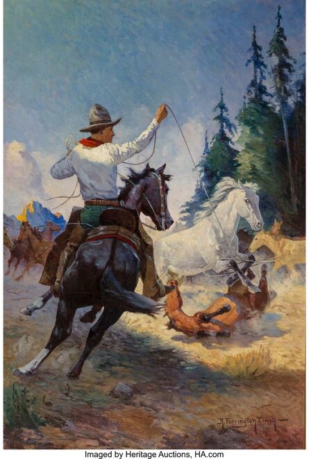 Robert Farrington Elwell, ‘Lassoing Mustangs, probable magazine cover’