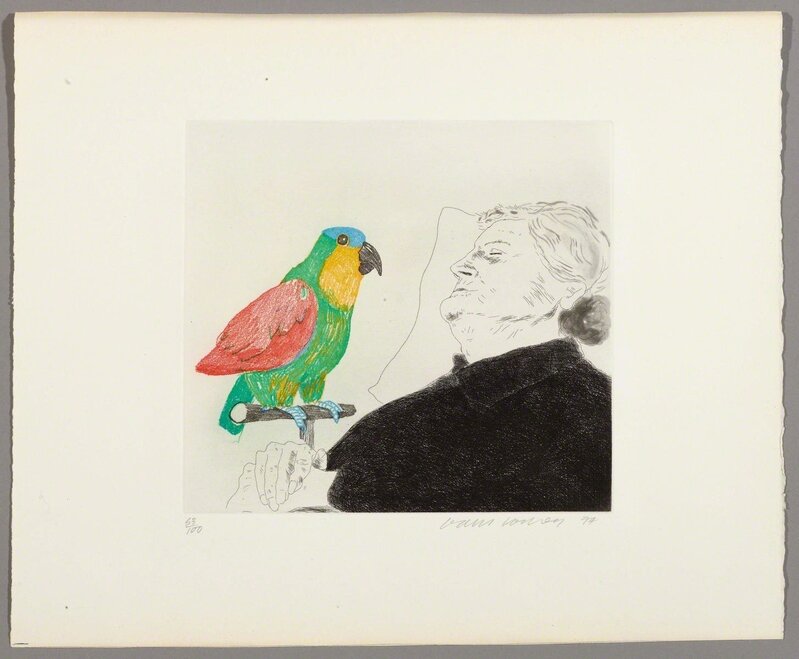 David Hockney, ‘Félicité Sleeping, with parrot’, 1974, Print, Colour etching, Koller Auctions