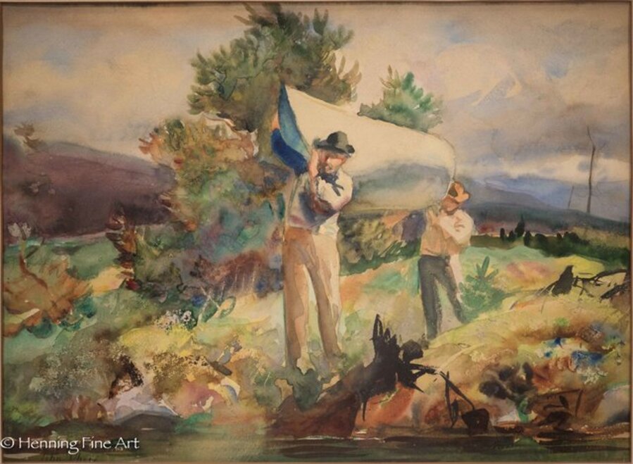 Two Men Carrying a Canoe