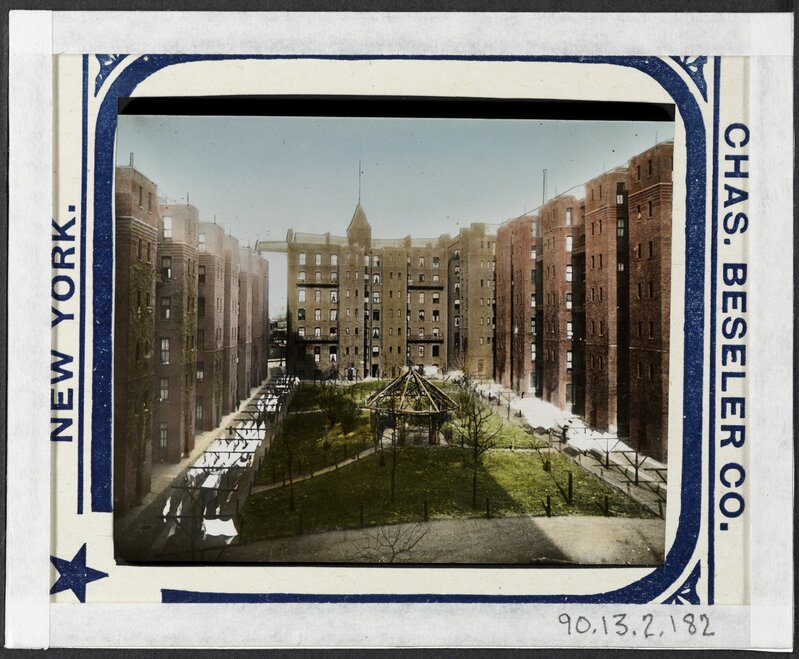 Jacob A. Riis, ‘The Riverside Tenements in Brooklyn.’, ca. 1900, Photography, Gelatin silver transparency, hand coloring, Museum of the City of New York
