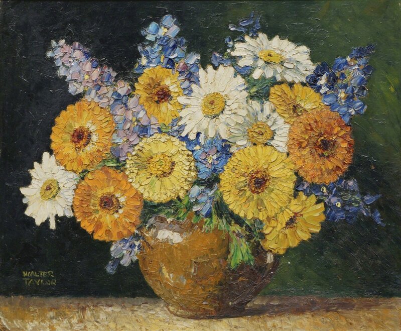 Walter Taylor, ‘Still Life with Larkspur, Calendulas	and Daisies’, Painting, Oil on board, Roseberys