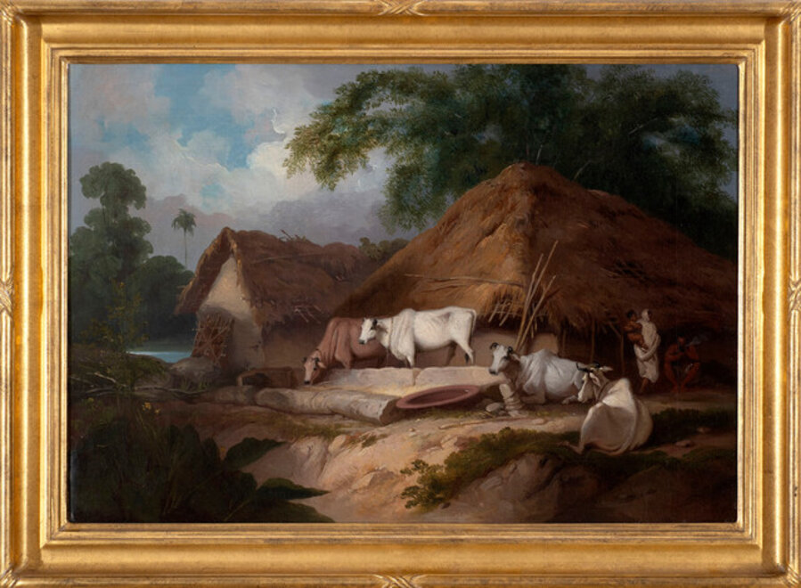 Village scene with cattle and figures