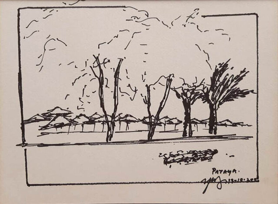 Travel Drawings Series, Pattaya, Pen & Ink on Paper by Modern Artist "In Stock"
