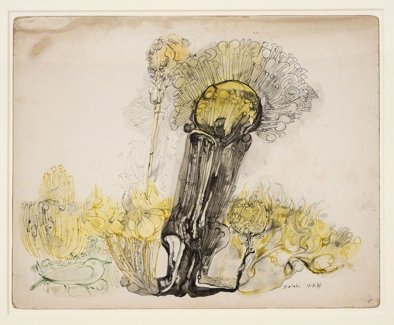 Ibrahim El-Salahi, ‘Untitled - Yellow Tree’, 1977, Drawing, Collage or other Work on Paper, Ink and wash on paper, Vigo Gallery