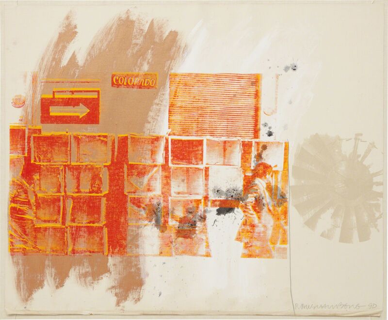 Robert Rauschenberg, ‘Red Spinner’, 1990, Drawing, Collage or other Work on Paper, Acrylic and pencil on fabric-laminated paper, Phillips