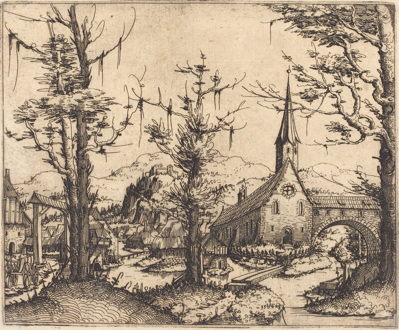 Augustin Hirschvogel, ‘Landscape with a Village Church’, 1545, Print, Etching, National Gallery of Art, Washington, D.C.