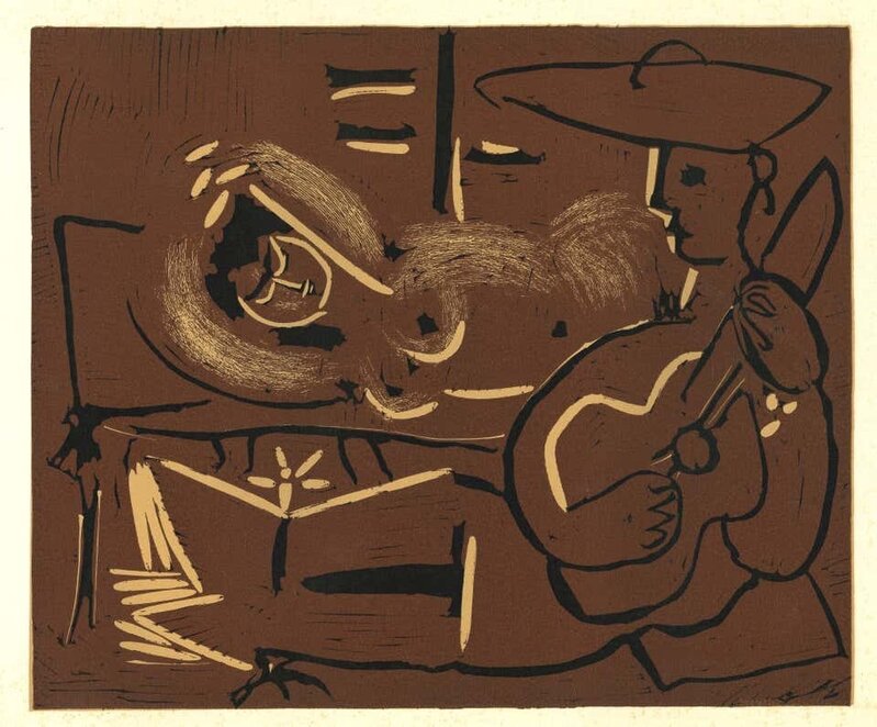 Pablo Picasso, ‘Femme Couchée et Guitariste’, 1962, Print, Linocut, Wallector