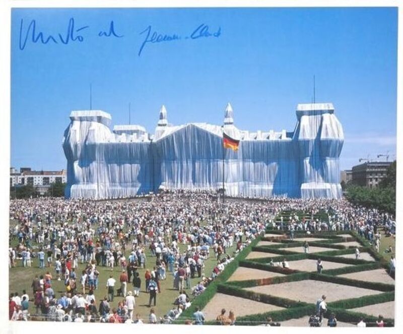 Christo and Jeanne-Claude, ‘"Wrapped Reichstag" Project, SIGNED, Offset Color Lithographic Poster LARGE’, 1995, Ephemera or Merchandise, Color Lithographic on Semi-Gloss Paper, VINCE fine arts/ephemera
