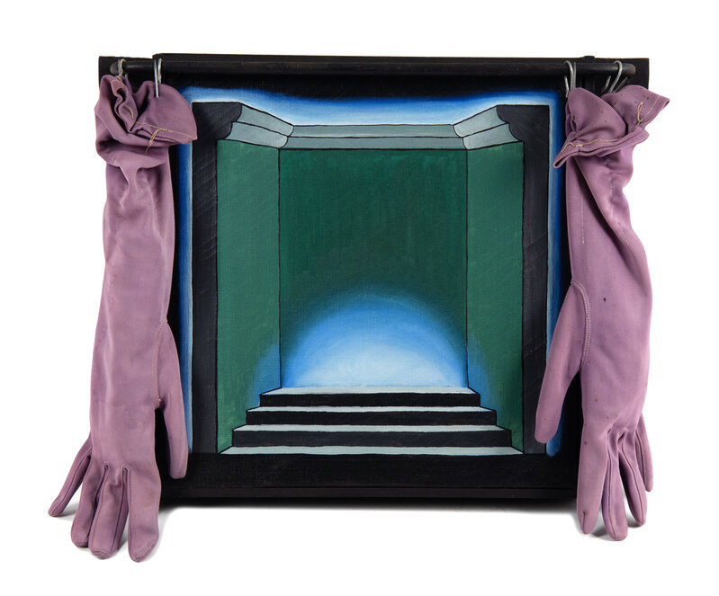 Roger Brown, ‘Untitled (Stepped Stage with Velvet Glove Curtains)’, c. 1970, Mixed Media, Oil on canvas with velvet gloves, Freeman's | Hindman