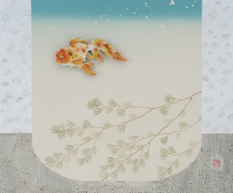 Takako Kikuchi, ‘Goldfish Bowl ’, 2020, Mixed Media, Cloisonne, natural pigment on Japanese paper mounted on wood panel, SEIZAN Gallery