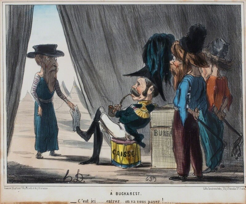 Honoré Daumier, ‘A Buckarest ...c'est ici... entrez... on va vous payer!’, 1864, Print, Lithograph with manual intervenction, Finarte