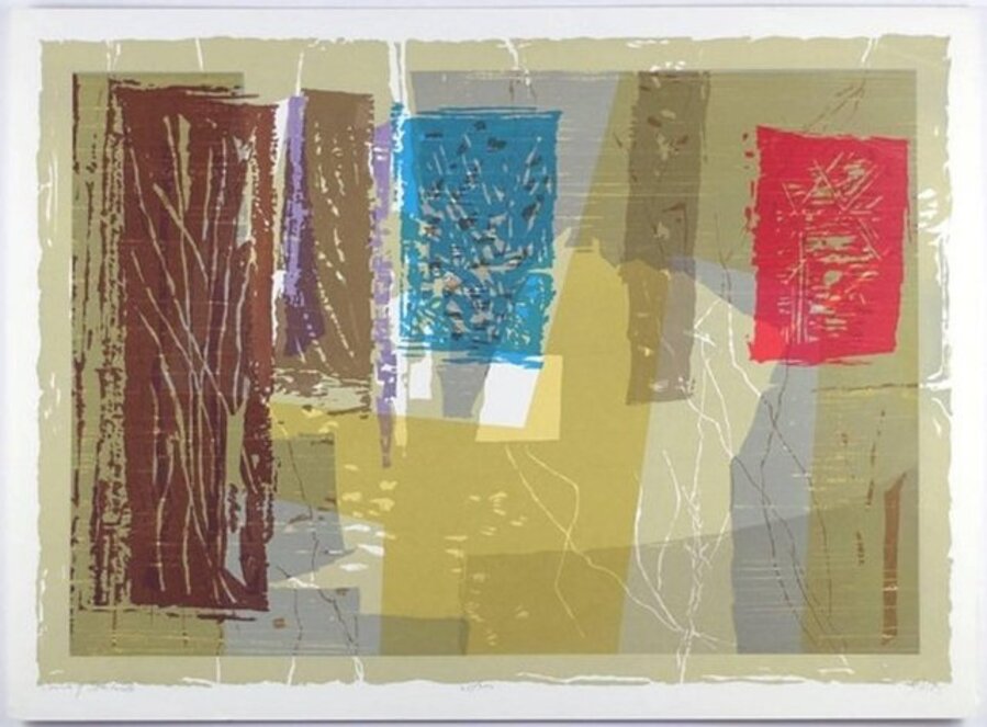Court of Solitude Chinese American Modernist Abstract Color Woodcut