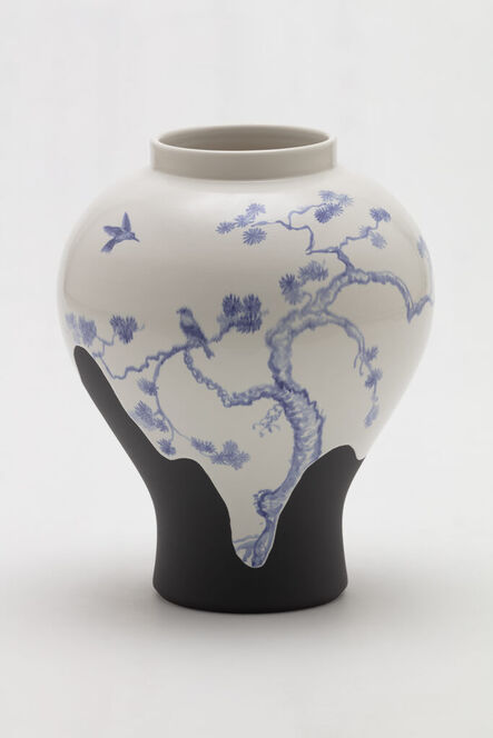 EuiJeong Yoo, ‘Neo-White Porcelain Jar with Plum and Pine and Birds Design in Underglaze Cobalt Blue’, 2023