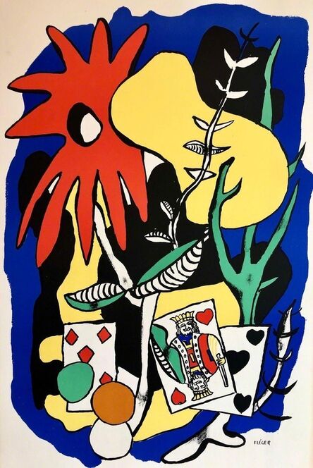 Fernand Léger, ‘Fernand Leger School Prints Colorful Modernist King of Hearts Drawing Lithograph’, 1940-1949