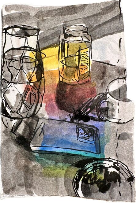 Georganna Greene, ‘Desk Top with Glass, Jar, Phone, Mug, and Lid Ink Palette’, 2023