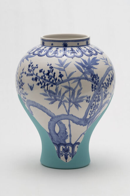 EuiJeong Yoo, ‘Neo-White Porcelain Jar with Plum and Bamboo and Butterfly Design in Underglaze Cobalt Blue’, 2023