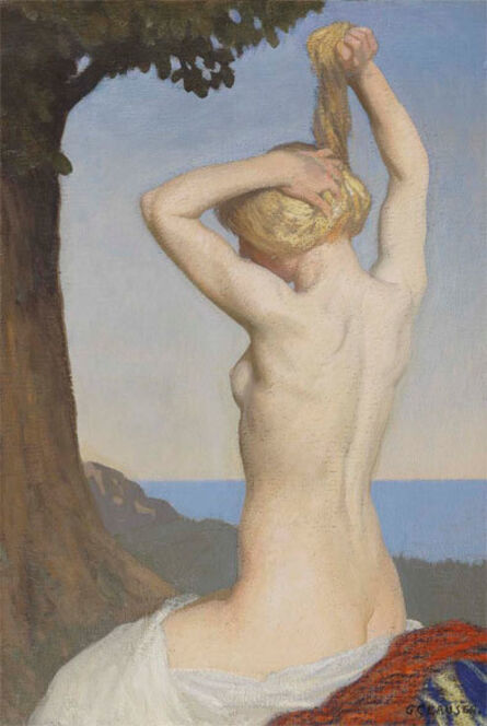 George Clausen, ‘Female Nude - Girl Braiding Hair’, ca. 1917