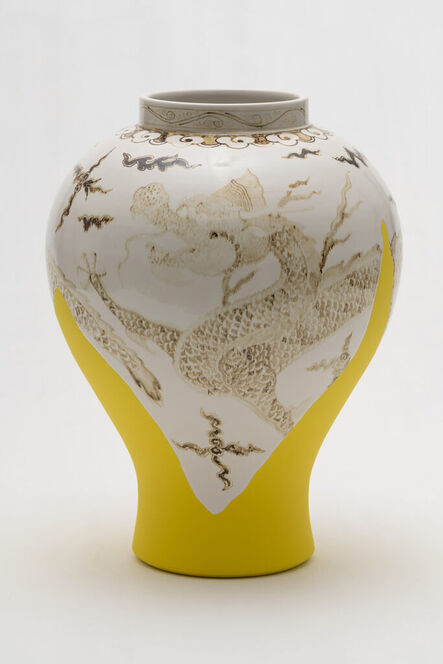 EuiJeong Yoo, ‘Neo-White Porcelain Jar with Dragons and Clouds Design in Underglaze Iron Brown’, 2023