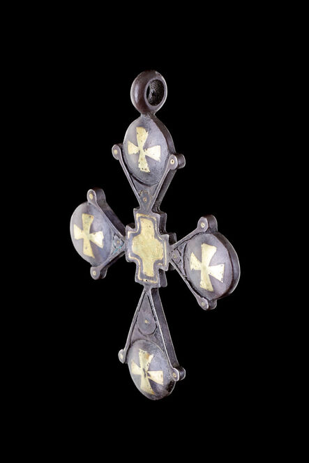 European Works of Art, ‘A Fine Byzantine Silver and Gold Inlaid Pendant Cross ’, 700-1000