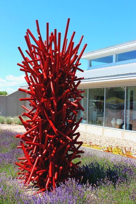 Shayne Dark, ‘Tangled Column Red - Tall, bright, geometric abstract, coated steel sculpture’, 2020