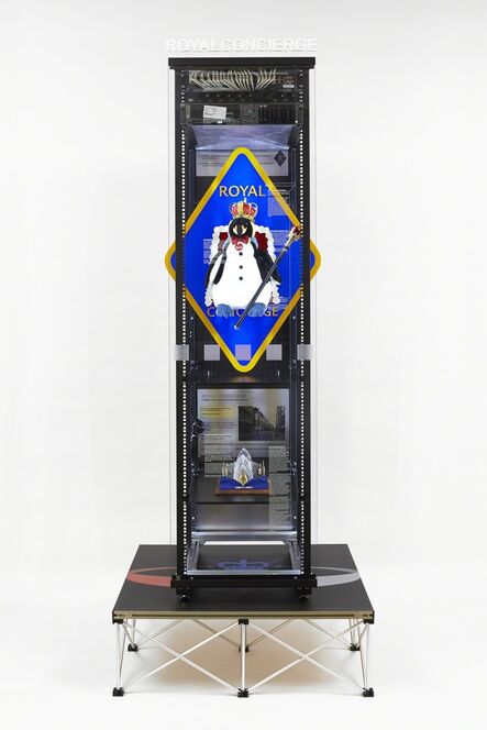 Simon Denny, ‘Modded Server-Rack Display with Some Interpretations of Imagery from GCHQ ROYALCONCIERGE Slides’, 2015