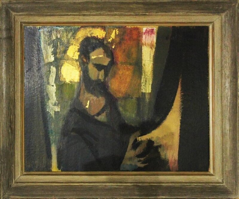 Hal Lotterman, ‘Figure, Oil and Gold Leaf Expressionist Painting’, Mid-20th Century, Painting, Board, Mixed Media, Oil Paint, Lions Gallery